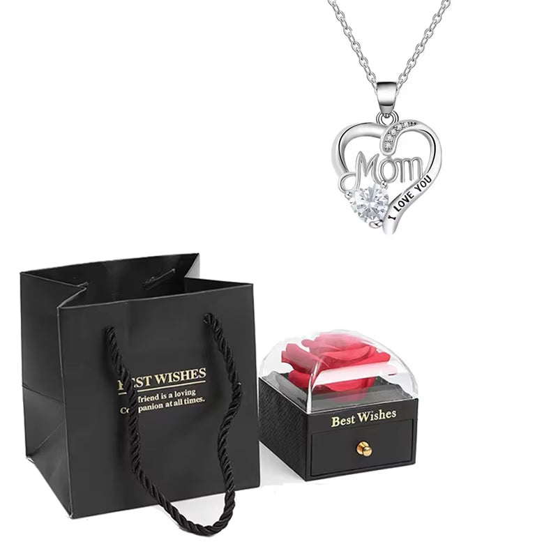 Birthstone Heart Pendant Necklace for Women with Rose Gift Box Stainless Steel Chain Fashion Jewelry Birthday Mom Christmas