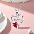 Birthstone Heart Pendant Necklace for Women with Rose Gift Box Stainless Steel Chain Fashion Jewelry Birthday Mom Christmas